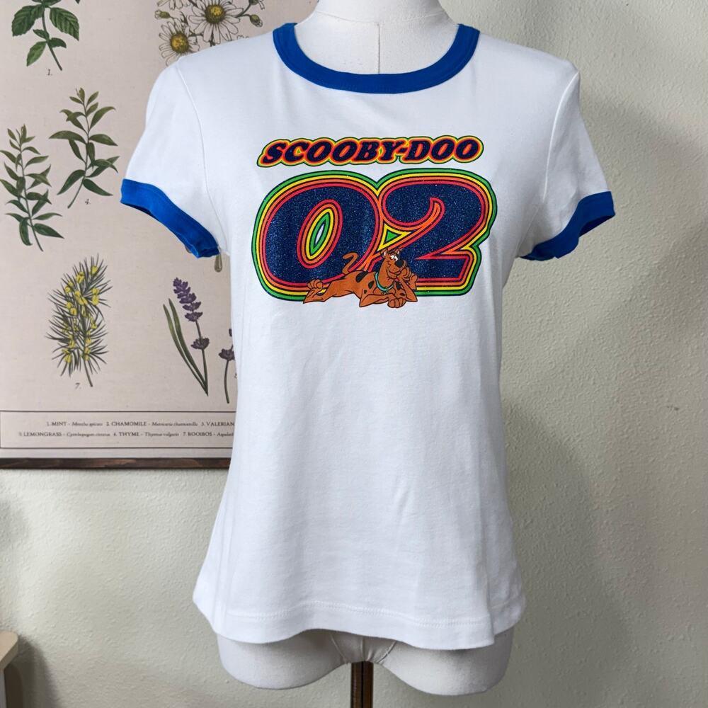 Vintage 90s Y2k Scooby Doo Glitter Graphic Ringer Tee Kidcore Nostalgia Groovy M